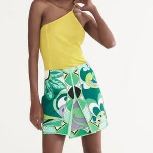Zara Green and Yellow Mini Skirt